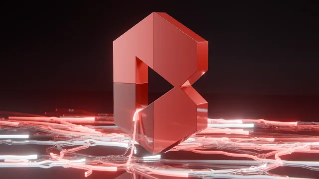 The Besterr mark in red lacquer with fibre light streams flowing around it